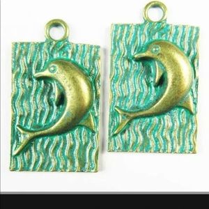Carved Brass Bronze Dolphin Pendant Patina